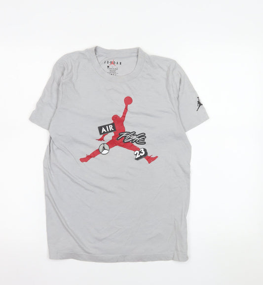 Jordan Boys Grey Air 23 Graphic T-Shirt Size 12-13 Years Crew Neck