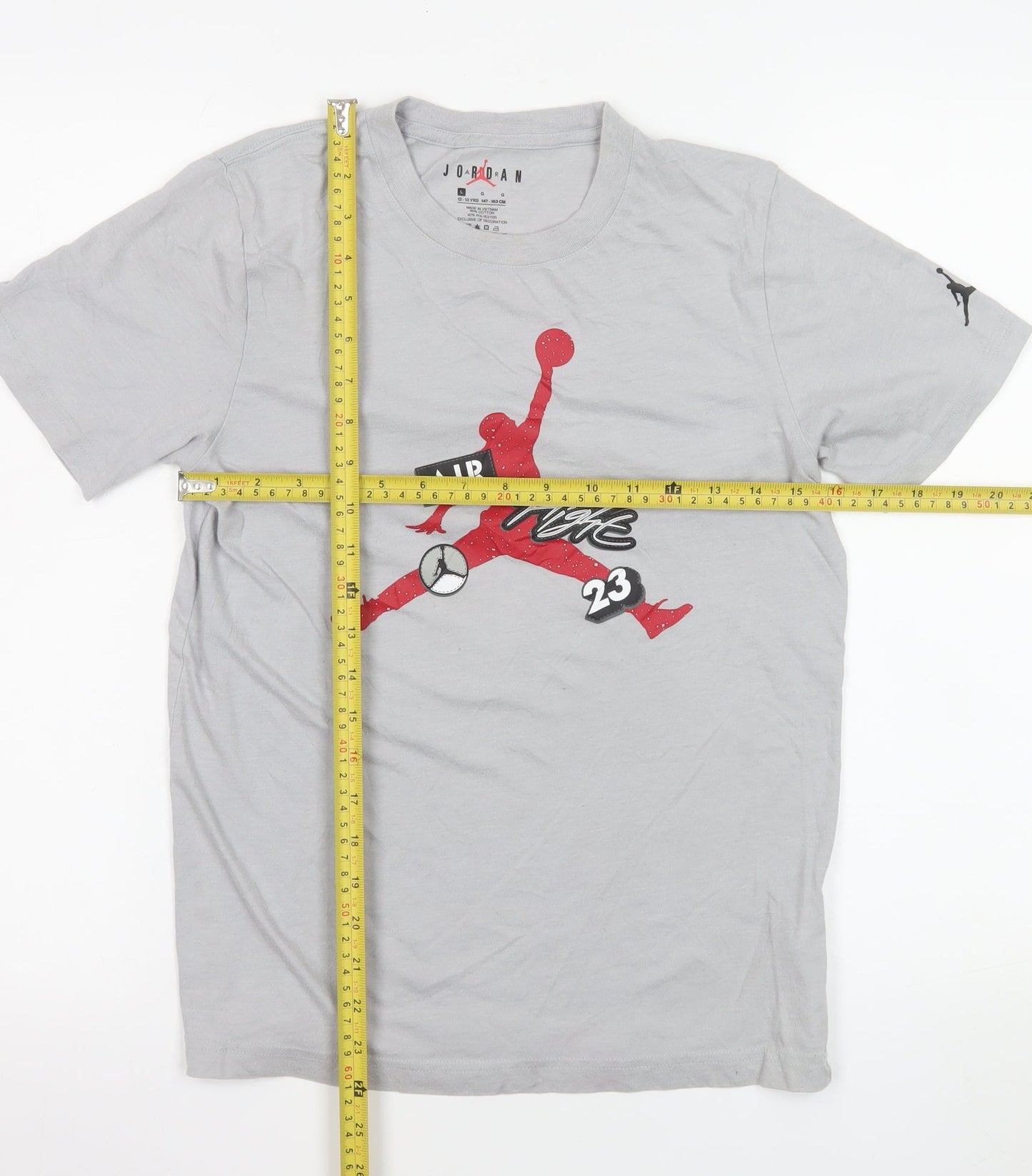 Jordan Boys Grey Air 23 Graphic T-Shirt Size 12-13 Years Crew Neck
