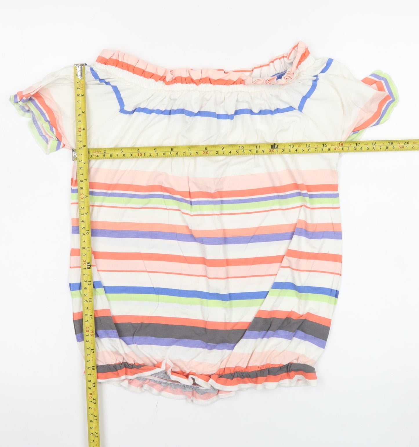 Next Women’s Multicoloured Striped Off Shoulder Tunic Blouse Size 8