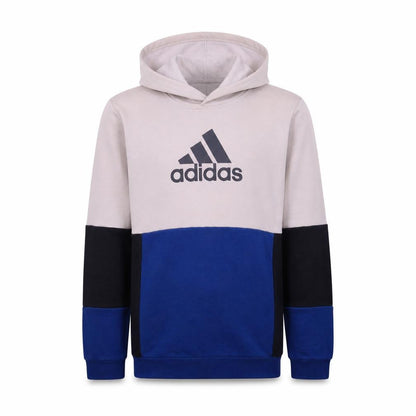 Adidas Boys Beige Blue Pullover Hoodie Logo Print Size 13-14 Years