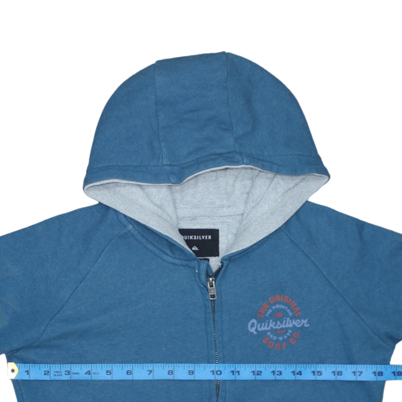 Quiksilver Mens Blue Full Zip Hoodie Sweatshirt Size L Surf Logo Cotton