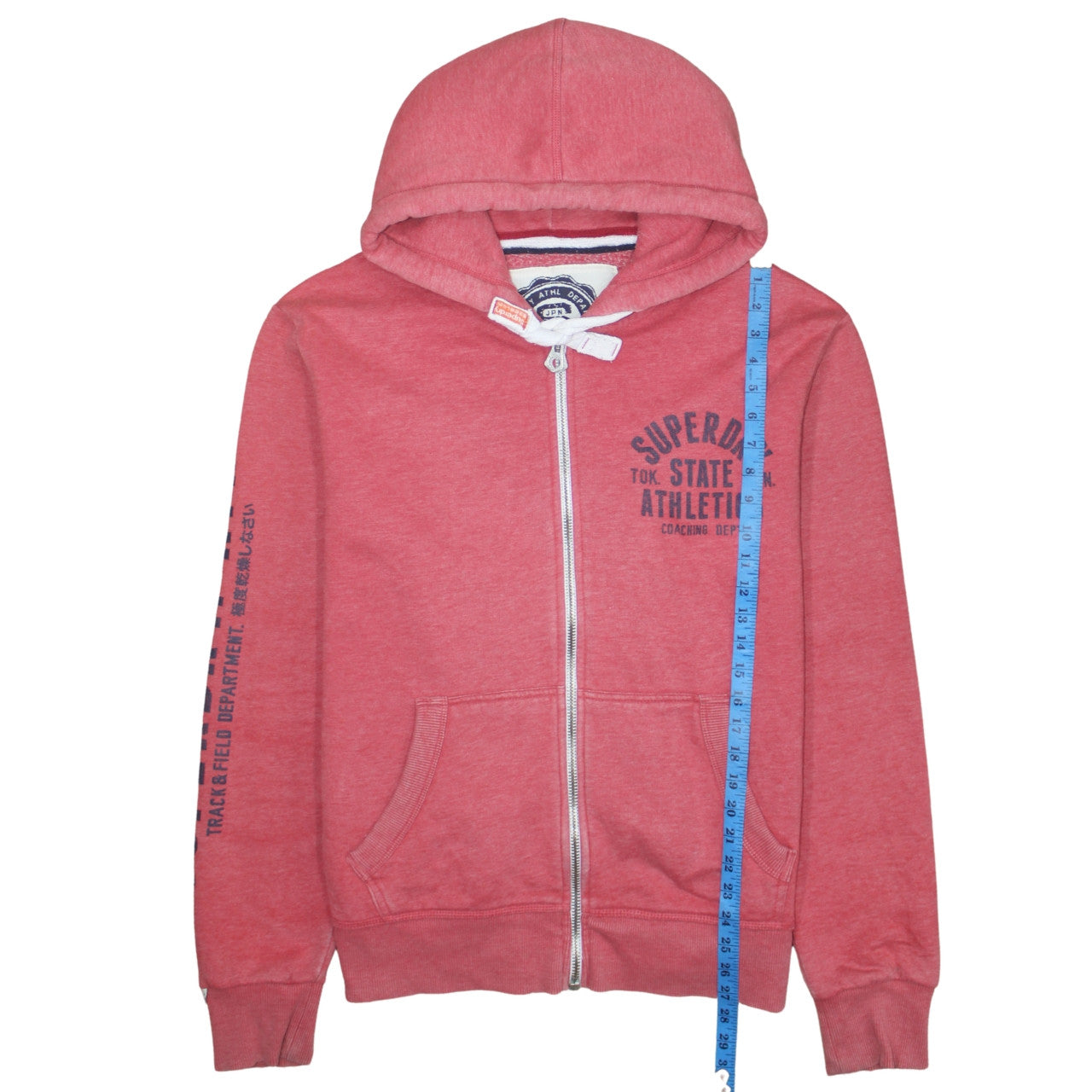 Superdry Men's Red Full Zip Hoodie XL Athletic Print