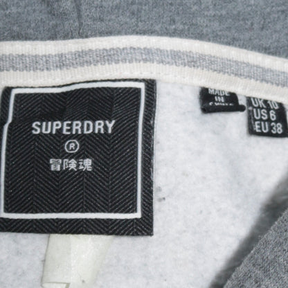 Superdry Women Grey Hoodie Pullover UK 10 Hooded Logo Casual