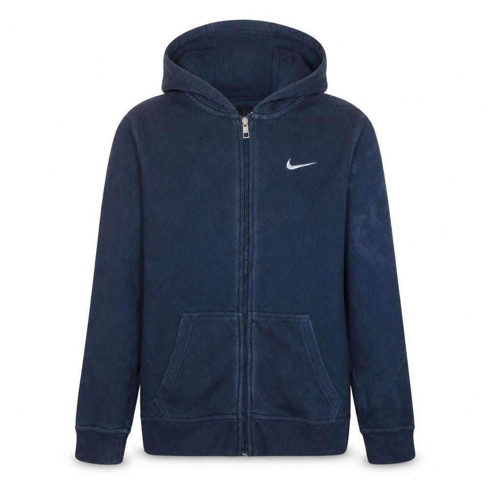 Front view of Nike boys’ navy blue full zip hoodie xl 13-15 years cotton blend