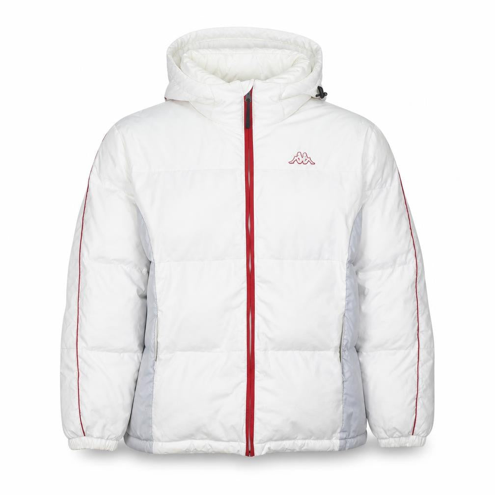 Front view of Kappa Men’s White XL Puffer Jacket Hooded Winter Coat