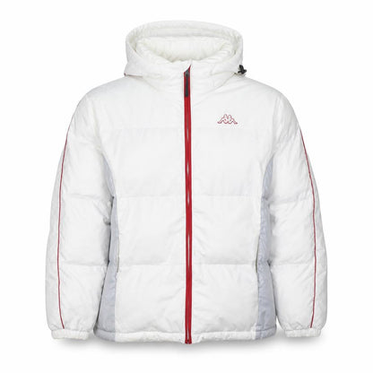 Front view of Kappa Men’s White XL Puffer Jacket Hooded Winter Coat