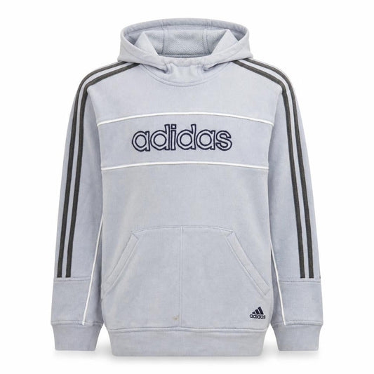 Front view of Adidas Men Grey Pullover Hoodie Medium Logo Sports Style