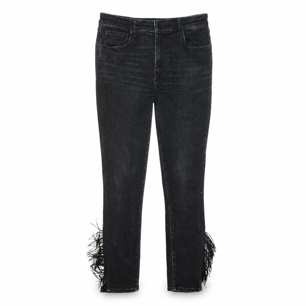Front view of Levi's Women's Black High Rise Skinny Fringe Hem Jeans, size 31