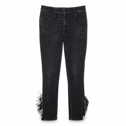 Front view of Levi's Women's Black High Rise Skinny Fringe Hem Jeans, size 31
