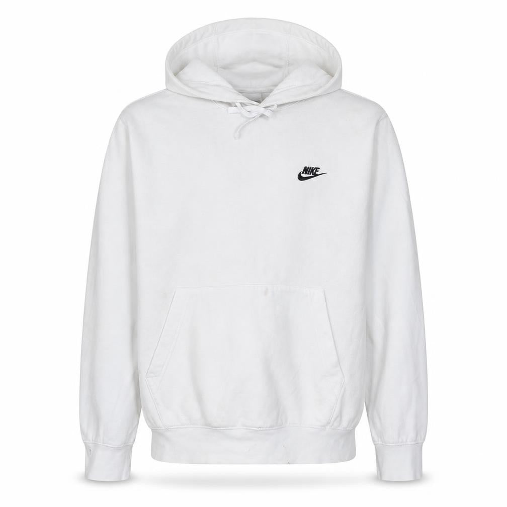 Front view of Nike Men’s White Pullover Hoodie M Sports Fleece Sweatshirt