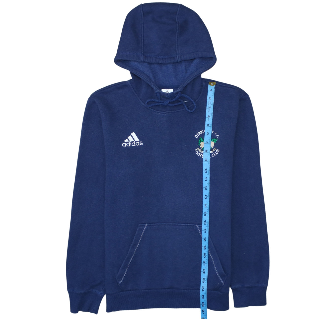 Adidas Mens Blue Pullover Hoodie Size S Regular Fit Sports Embroidered
