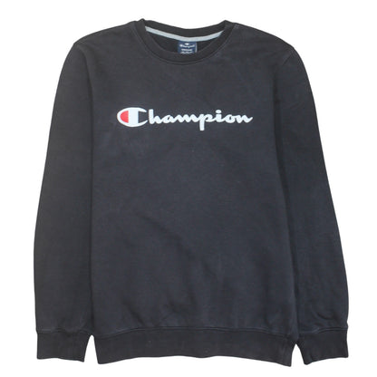 Champion Men's Black Crew Neck Logo Sweatshirt Medium