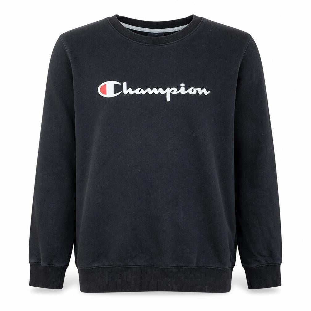 Champion Men's Black Crew Neck Logo Sweatshirt Medium
