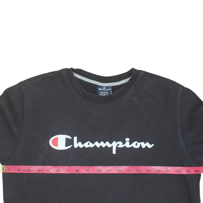 Champion Men's Black Crew Neck Logo Sweatshirt Medium