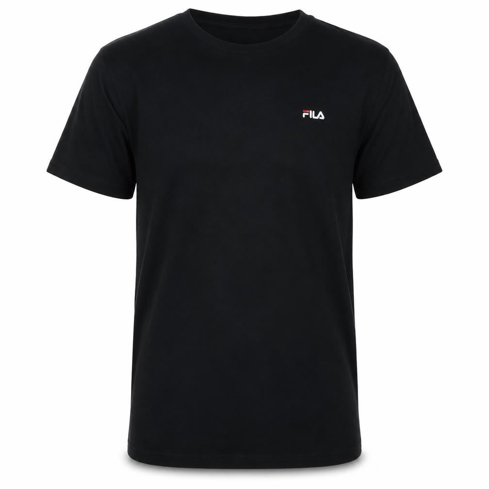 Front view of Fila Men's Black Cotton Crew Neck Short Sleeve T-Shirt, size S