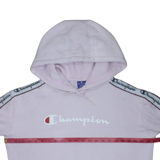 Champion Womens Light Pink Pullover Hoodie Large Cotton Logo Trim