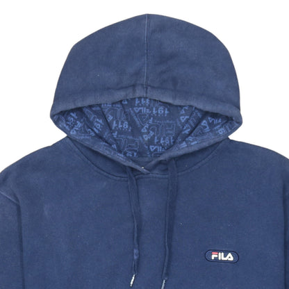 FILA Mens Blue Pullover Hoodie Size L Logo Sports Fleece
