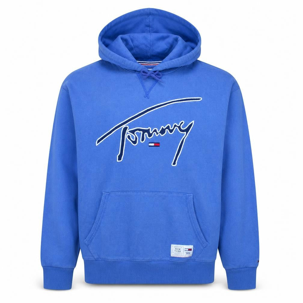 Tommy Jeans Men's Blue Pullover Hoodie L Embroidered Logo Cotton
