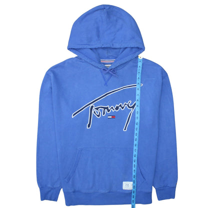 Tommy Jeans Men's Blue Pullover Hoodie L Embroidered Logo Cotton