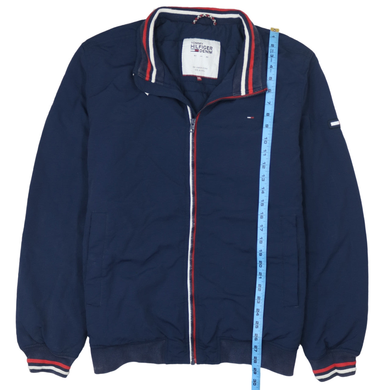 Tommy Hilfiger Men's Blue 2XL Bomber Jacket with Zip Pockets