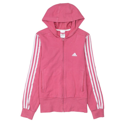 Adidas Womens Pink Full Zip Hoodie Size 10 Cotton Blend Lined Casual