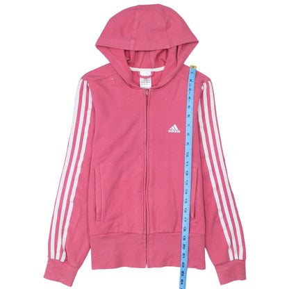 Adidas Womens Pink Full Zip Hoodie Size 10 Cotton Blend Lined Casual