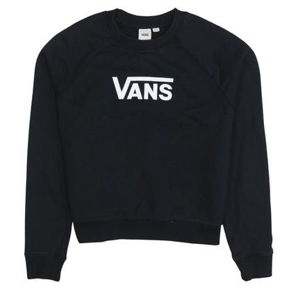Vans Womens Black Crew Neck Sweatshirt Size S Logo Cotton Pullover