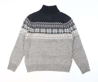 Mantaray Men Grey Fair Isle 1/4 Zip Winter Jumper Size M