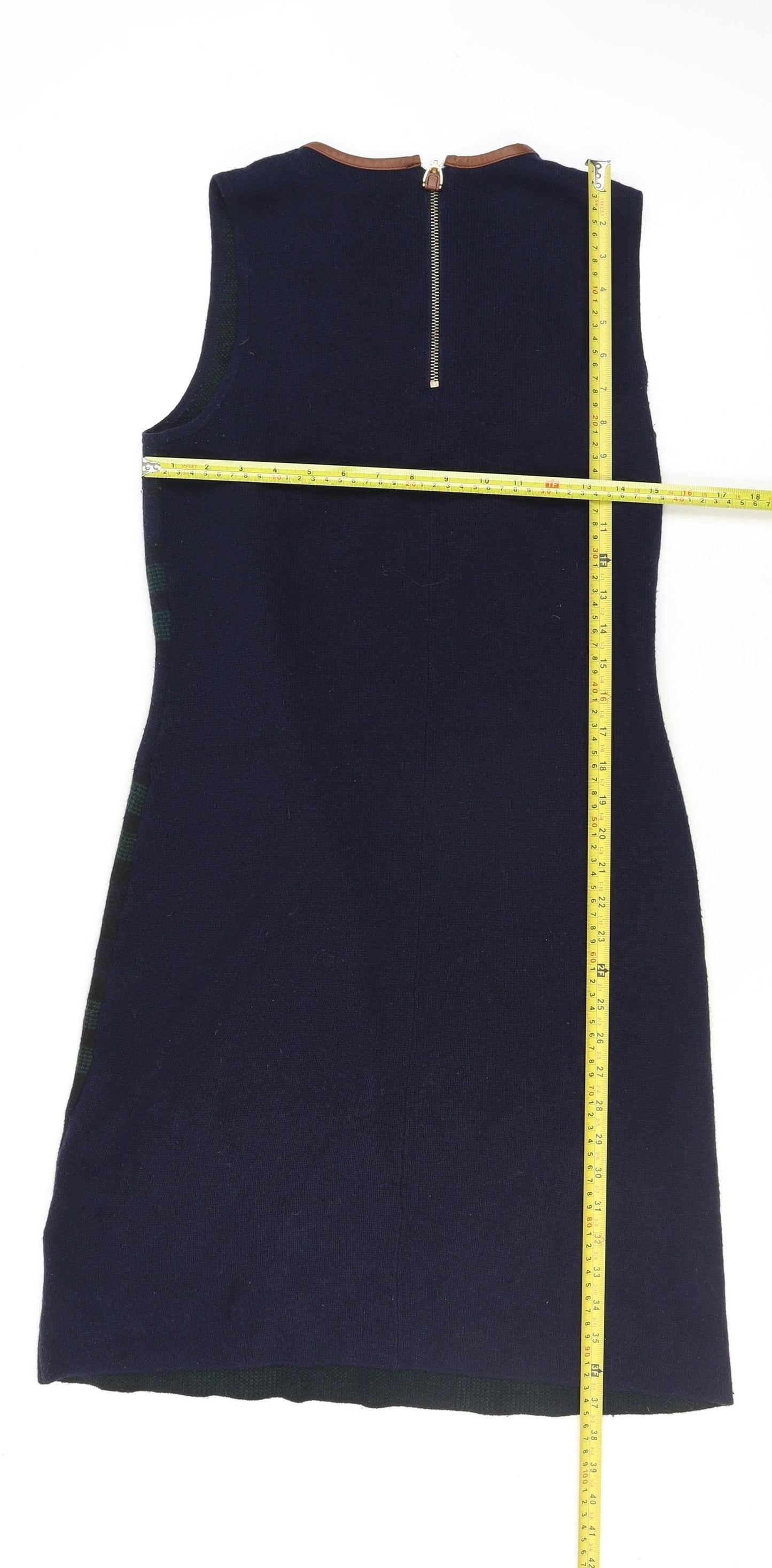 Ralph Lauren Women Blue Check Knit Shift Dress Size S Sleeveless