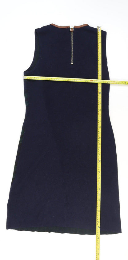 Ralph Lauren Women Blue Check Knit Shift Dress Size S Sleeveless