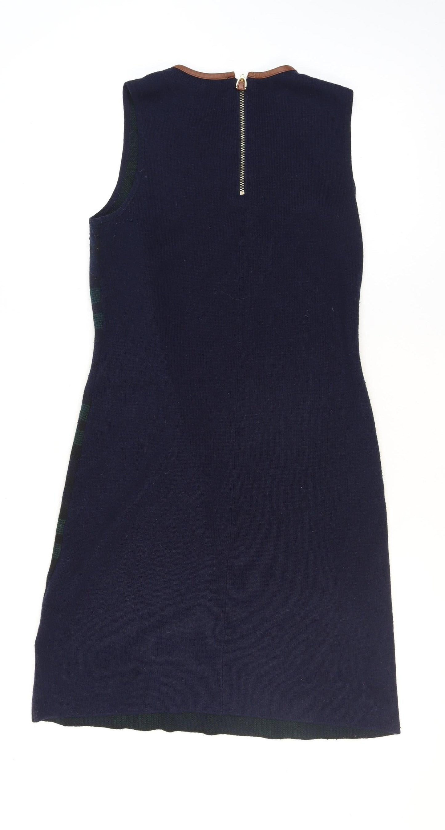 Ralph Lauren Women Blue Check Knit Shift Dress Size S Sleeveless