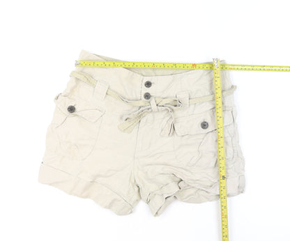 Uniqlo Women Beige Linen Blend Paperbag Shorts Size 12