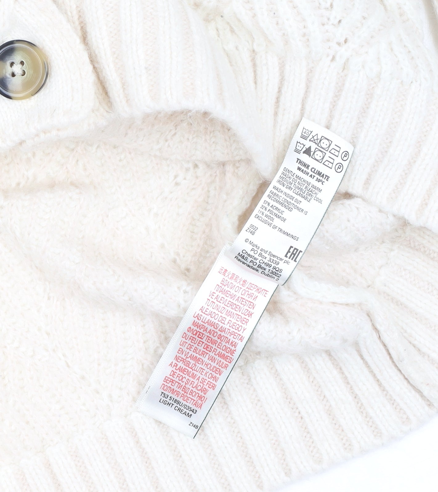 Marks and Spencer Per Una Women’s Ivory Cable-Knit Button Cardigan Size 20