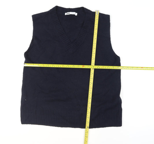 Zara Womens Black Wool Blend V-Neck Sleeveless Knit Vest Size 8
