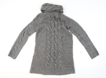 H&M Women’s Grey Chunky Cable Roll Neck Jumper Size 12