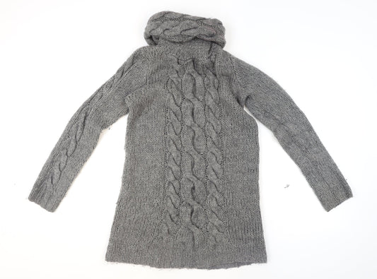 H&M Women’s Grey Chunky Cable Roll Neck Jumper Size 12