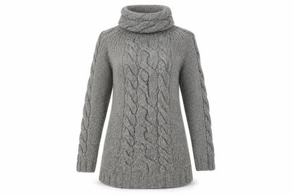 H&M Women’s Grey Chunky Cable Roll Neck Jumper Size 12
