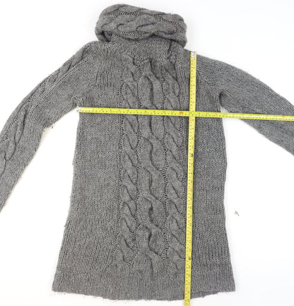 H&M Women’s Grey Chunky Cable Roll Neck Jumper Size 12
