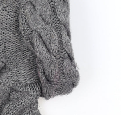 H&M Women’s Grey Chunky Cable Roll Neck Jumper Size 12