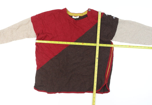 Yarra Stuff Womens Red Brown Beige Colour Block Wool Blend Jumper Size 14