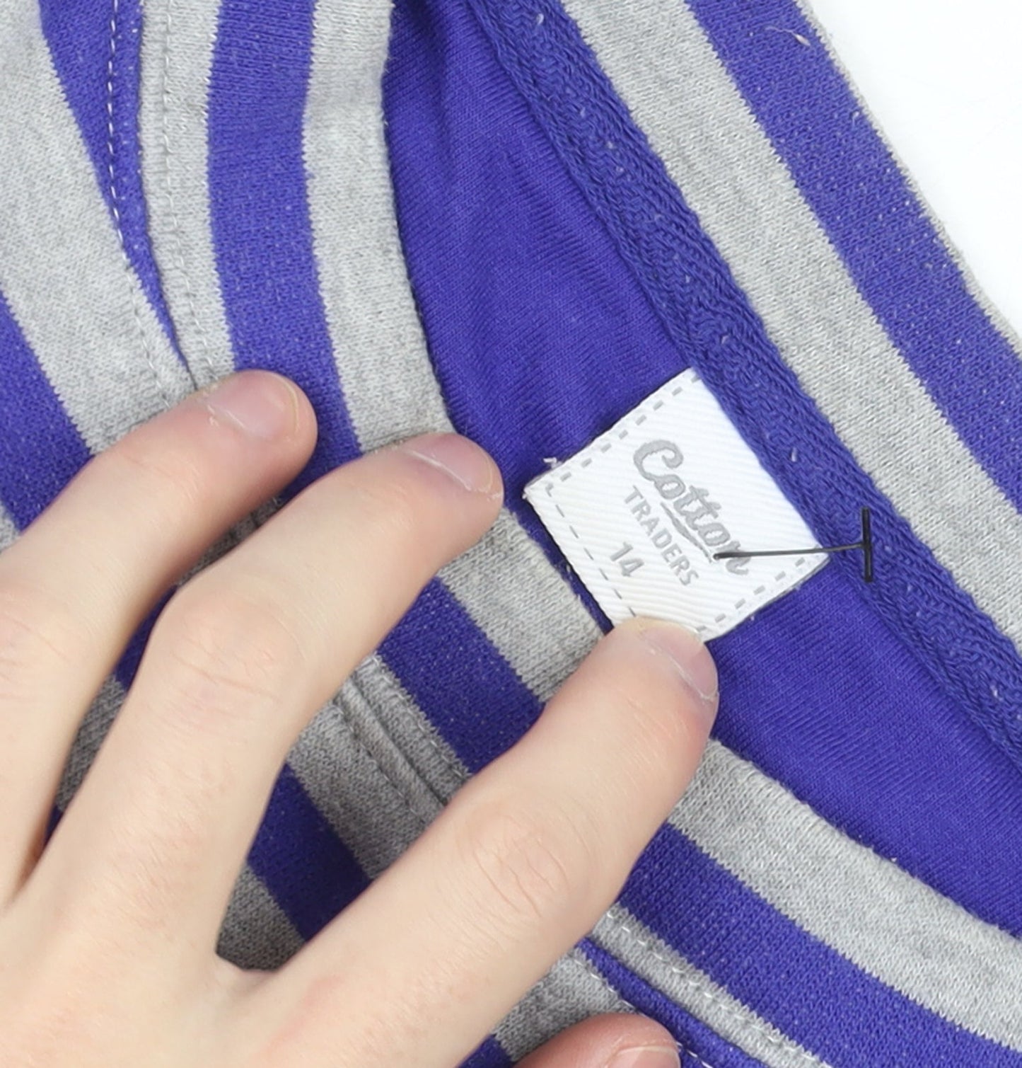 Cotton Traders Women’s Blue Stripe Cotton Blend Pullover Jumper Size 14