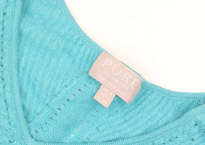 Pure Collection Women’s Blue V-Neck 100% Cashmere Jumper UK 8
