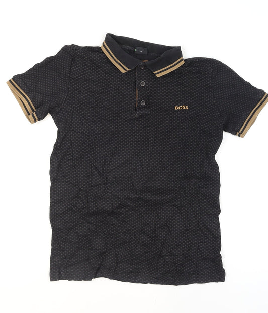 BOSS Men's Black Geometric Polo Shirt Size M Regular Fit