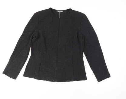 Marks and Spencer Women Black Size 14 Tweed Zip Suit Jacket