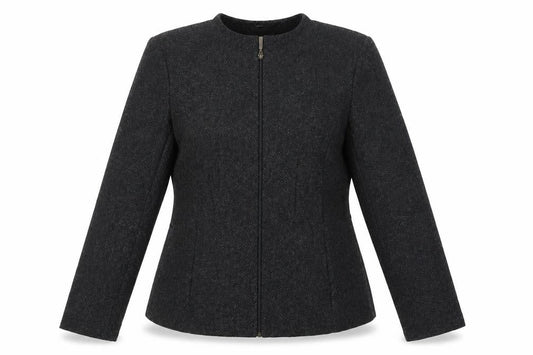 Marks and Spencer Women Black Size 14 Tweed Zip Suit Jacket