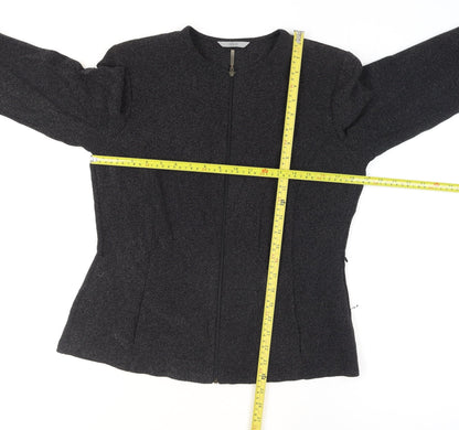 Marks and Spencer Women Black Size 14 Tweed Zip Suit Jacket