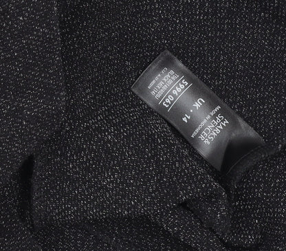 Marks and Spencer Women Black Size 14 Tweed Zip Suit Jacket