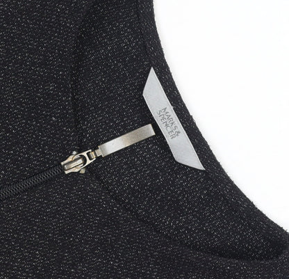 Marks and Spencer Women Black Size 14 Tweed Zip Suit Jacket