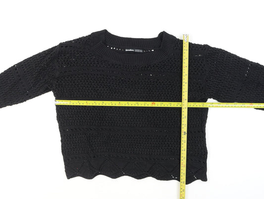 Threadbare Womens Black Open-Knit Crochet Jumper Size 10