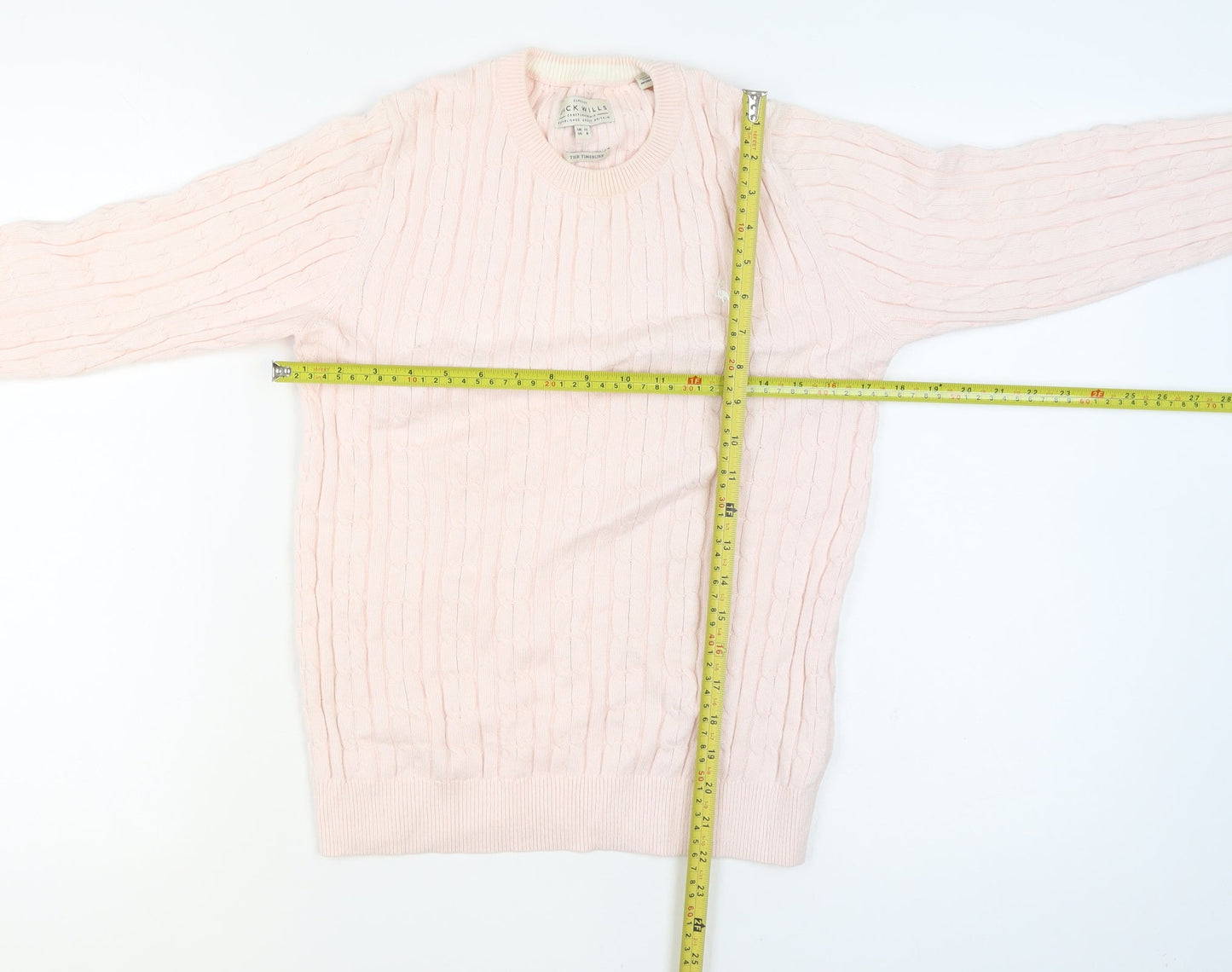 Jack Wills Womens Pink Cable-Knit Cotton Crew Neck Jumper Size 12